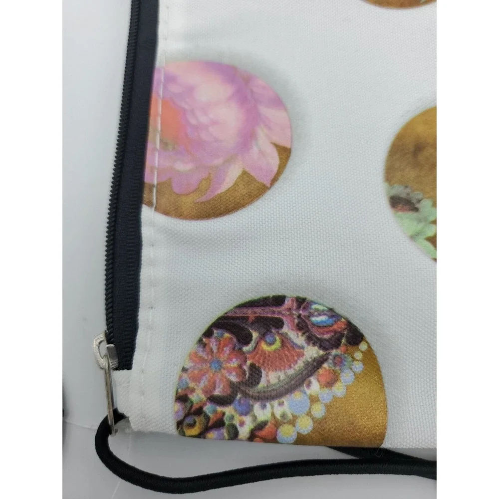 Cynthia‎ Rowley Makeup Bag White Floral Dots Clutch Cosmetic Pencil Pouch